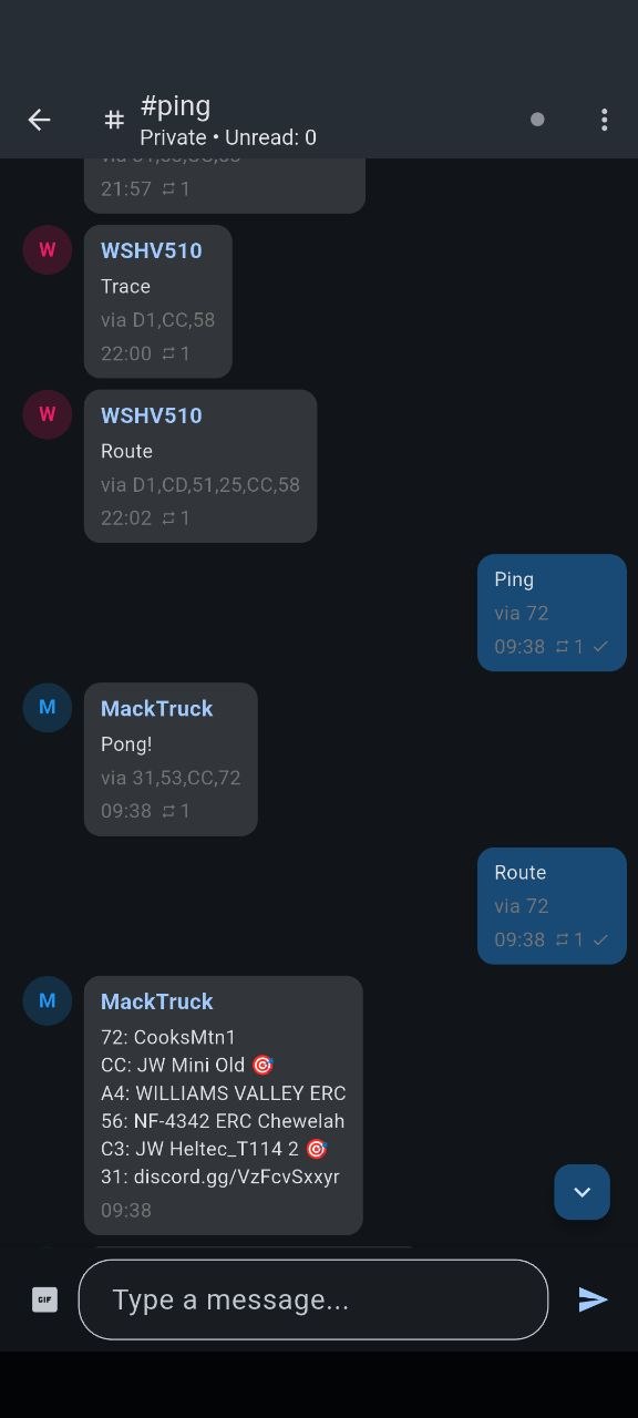 Screenshot of an automated response received on a MeshCore ping channel